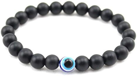 8mm Black Stone Beads Stretch Bracelet With Evil Eye Protection …