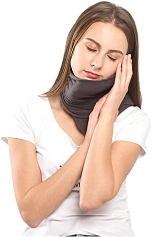 Neck Pillow with Eye Mask and Storage Bag for Airplane Travel with Super Soft Neck Support Made with Cotton Machine Washable-Grey By Paraponera