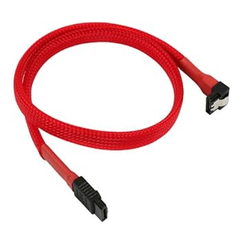 Nanoxia 900300031 SATA 3.0 Anschlusskabel, Abgewinkelter Stecker, Sicherheitslasche, 45 cm, Roter Sleeve