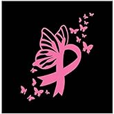 Butterfly Breast Cancer Ribbon Vinyl Decal | Pink | Made in USA by Foxtail Decals | for Car Windows, Tablets, Laptops, Water Bottles, etc. | 3.7 x 4.5 inch