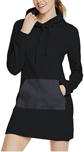 AVANZADA Women's Sweatshirt Hooded Top Long Sleeve Bodycon Hoodies Dress with Kangaroo Pockets (X-Large, Black)