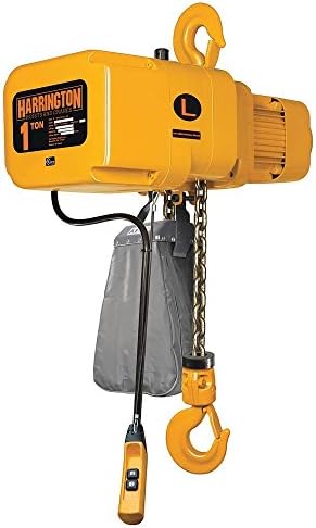 Harrington NER003S-10 Series NER Three Phase Electrical Hook Mount Chain Hoist, Single Standard Lifting Speed, 1/4 Tons Capacity, 10' Lift