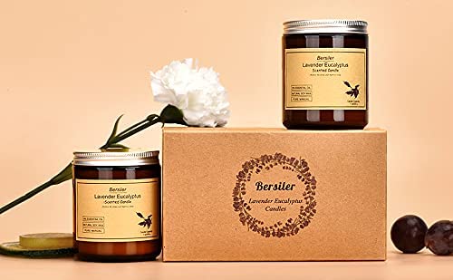Bersiler Aromatherapy Candles - Jar Scented Candles Home Set - 7 OZ x 2 Gift for Women/Men - 8% Strong Lavender Eucalyptus Essential Oil - Soy Wax