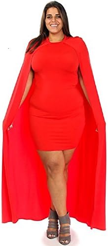 Gold N Luxe Womens Batwig Long Cape Solid Bodycon Plus Dress (2X, Black)