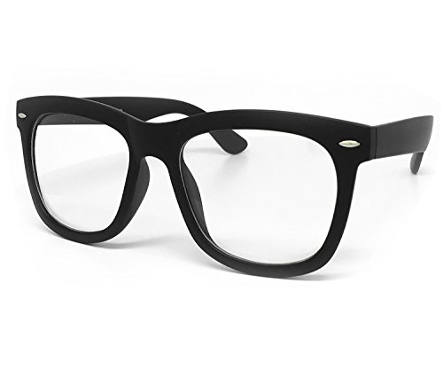 O2 eyewear97803 Oversized Vintage Classic Nerd retro Men Women Wayfarer Clear Lens Glasses (Clear Lens, MATTE BLACK)