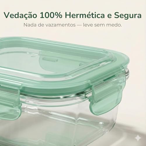 Conjunto 6 Potes Herméticos de Vidro com Tampa, 370ml 640ml 1040ml | Vedação Airtight, Ideal para Geladeira, Ideal para Freezer, Ideal para Marmita, Tampa Branca