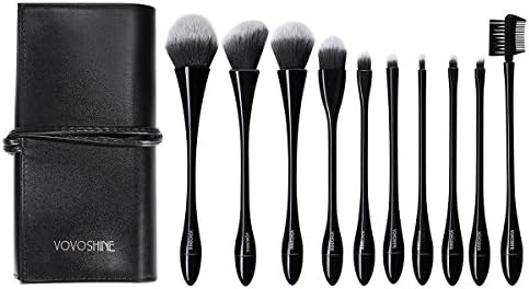 VS VOVOSHINE 10-Piece Goblet Makeup Brushes Set with Faux Leather Roll-Up Pouch, Ultra-Soft Microfiber Bristles, Cosmetic Blender Kit for Face Foundation Powder Blush Bronzer Eyeshadow Lipstick, Black