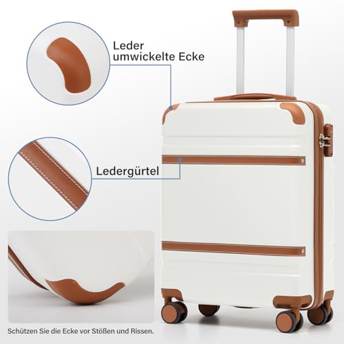COOLIFE Cabin Suitcase 55x35x20cm for Ryanair Airplane Hand Luggage Cabin Luggage Hard Case with TSA Lock and 4 Twin Wheels, black / brown, Cabin Suitcase Hand Luggage Trolley Suitcase