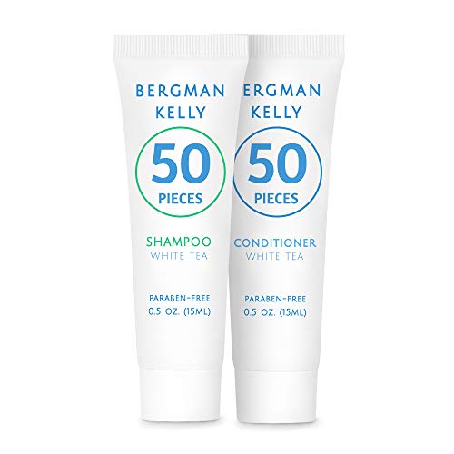 BERGMAN KELLY Travel Shampoo and Conditioner Set (0.5 fl oz, 100 Pieces, White Tea), Delight Your Guests with a Revitalizing and Refreshing Hotel Toiletries and Guest Hospitality in Bulk