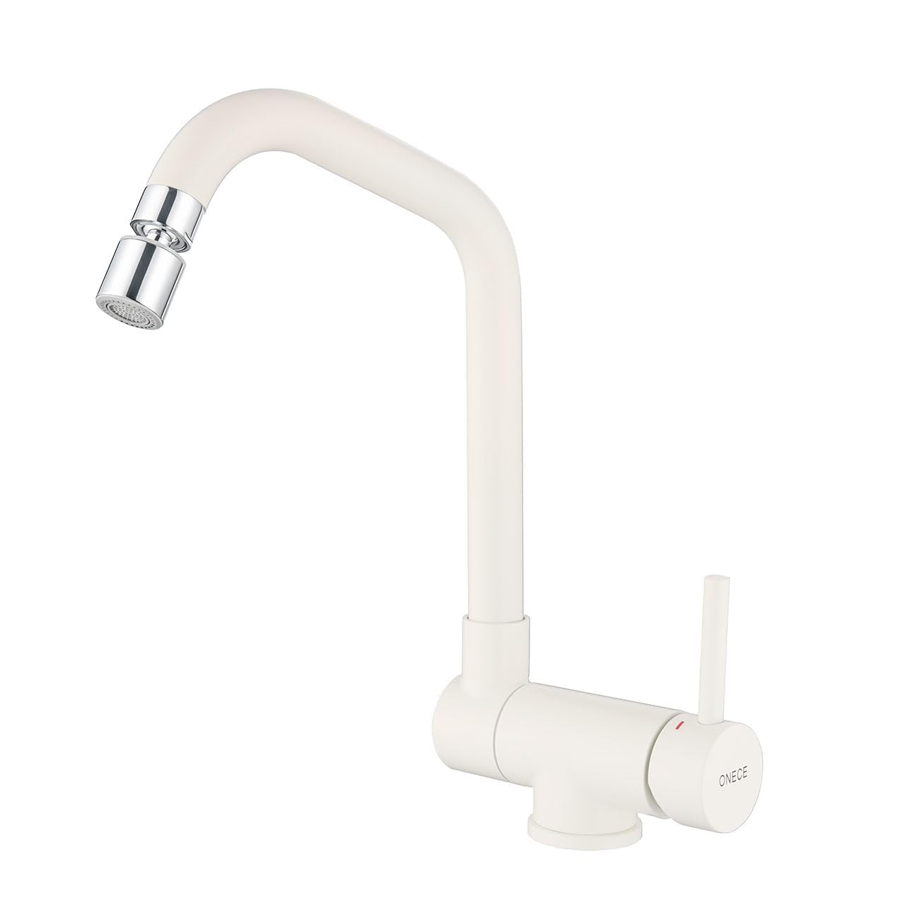 ONECE Folding Kitchen Tap White (Beige) with 2 Jets Modes, Kitchen Mixer Tap with Rotating Spout, 360° Swivel Folding Sink Mixer Tap, Window Faucets, Ceramic Cartridge, White (Beige)