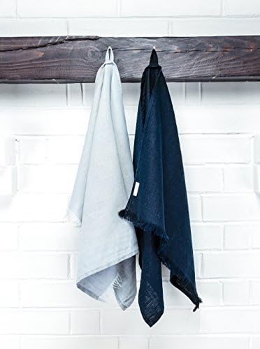 Set of 2 Linen Kitchen Towels Dish Cloth Stone Washed Towels in Grey and Dark Blue Size 17'' x 27''  Pure Linen with High Absorption, Soft Fabric and Lint-Free Safe for Machine Wash Drying