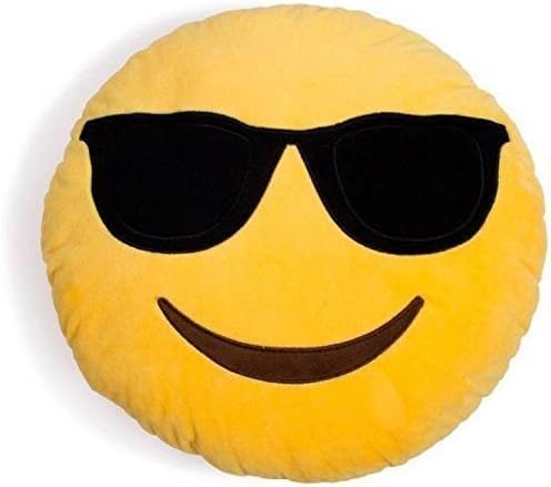 PRACHI TOYS Stuffed Thick Plush Smiley Round Cushion Pillow Gift for Kids Birthday Gift -30CM ,Yellow (Cool Dude Smiley)