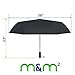 M&M² Lightweight Windproof Compact Travel Black Rain Umbrella Auto Open Close with Two Position Rotating LED Flashlight Handle