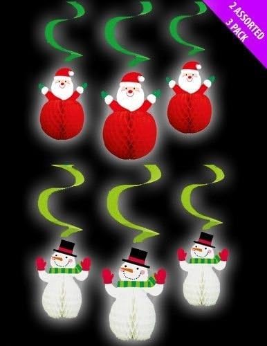 CONCEPT4U® 6 Cute Santa & Snowman Red White Honeycomb Swirls Christmas Festive Party Hanging Decoration Gift