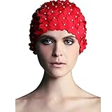 Patty and Fashion Design Ladies Long Hair Flowers Swim Cap ,Pack of 1 (Red)