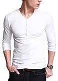 Neonysweets Mens Long Sleeve Henley Shirts With Button Placket White Size L