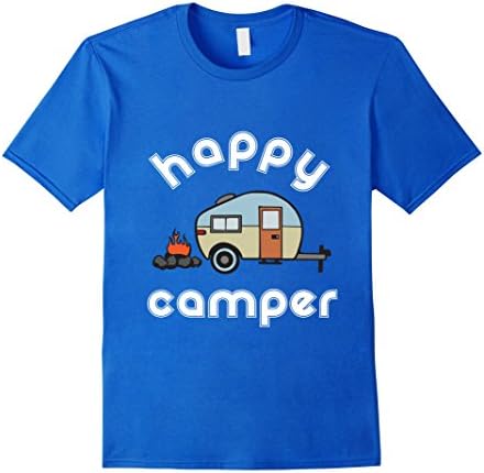 Men's Happy Camper Camping T-shirt - Camper Trailer Fire Tee 2XL Royal Blue