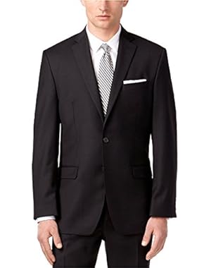 Calvin Klein Men's Modern Slim Fit 2 Piece 2 Button Suit 100% Wool Solid Black