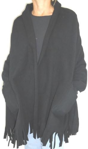 Polar Fleece Fringed Shawl/Wrap/Shoulder Cozy with Pockets. 78" x 27"