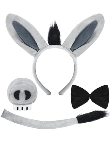 Spooktacular Creations Halloween Gray Mouse Donkey Cow Costume Set Animal Ears Headband Tail Costume Accessory for Kids Adult