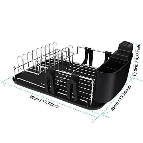 alvorog Dish Drying Rack Large Capacity Dish Holder Rack Microfiber Mat Included Fully Customizable Kitchen Organizer with Removable Drainboard/Cutlery Cup Holder (1-Tier) - Thumbnail 3