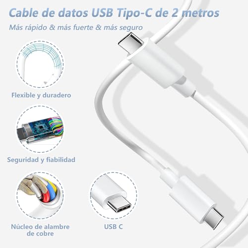 Rantuia 20W Cargador Tipo C, 1.8M Cable USB C Carga Rapida Tipo C, Cargador C Compatible con iPhone 17 16 15 Pro MAX/Galaxy S25 Ultra/S25+/S25/S24 Ultra/S24+/S24/S23 Ultra/S23+/S23, iPad (White)