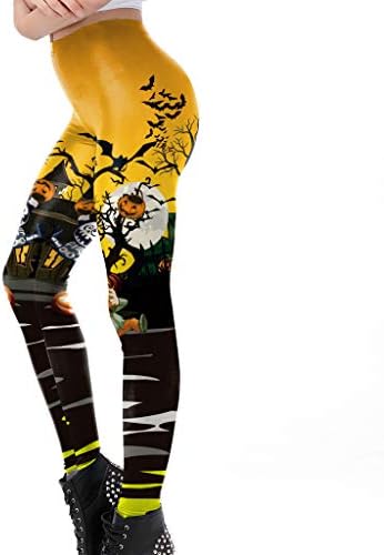 KaloryWee Halloween Leggings For Women,Ladies Pumpkin Splatter Black Cat Haunted House Skull Snowflakes Halloween Christmas Leggings Fancy Dress Costume Party(Womens: 6-14,Pumpkin)