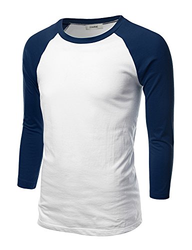 Idarbi mens crew neck 3/4 sleeve raglan baseball t-shirt whitenav…