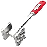 Vremi Heavy Duty Meat Tenderizer - Double Sided Metal Alloy Food Hammer with Ergonomic Rubber Handle - Dishwasher Safe Rust Proof Pounder Mallet Tool for Tenderizing Steak Beef Chicken Pork - Red