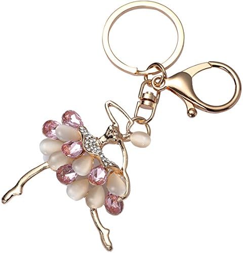 Keychain Handbag Key Ring Car Key Pendant Inlay Rhinestone Key Chain Ballet dancer Pink