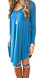 Women's Long Sleeve Casual Loose T-Shirt Dress Blue XL