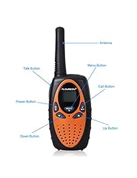 FLOUREO, pack de 4 Walkie Talkies de 22 canales. Radios bidireccionales de mano con alcance de 3000 m (máx. 5000 m en campo abierto), UHF, largo alcance, Anaranjado Negro
