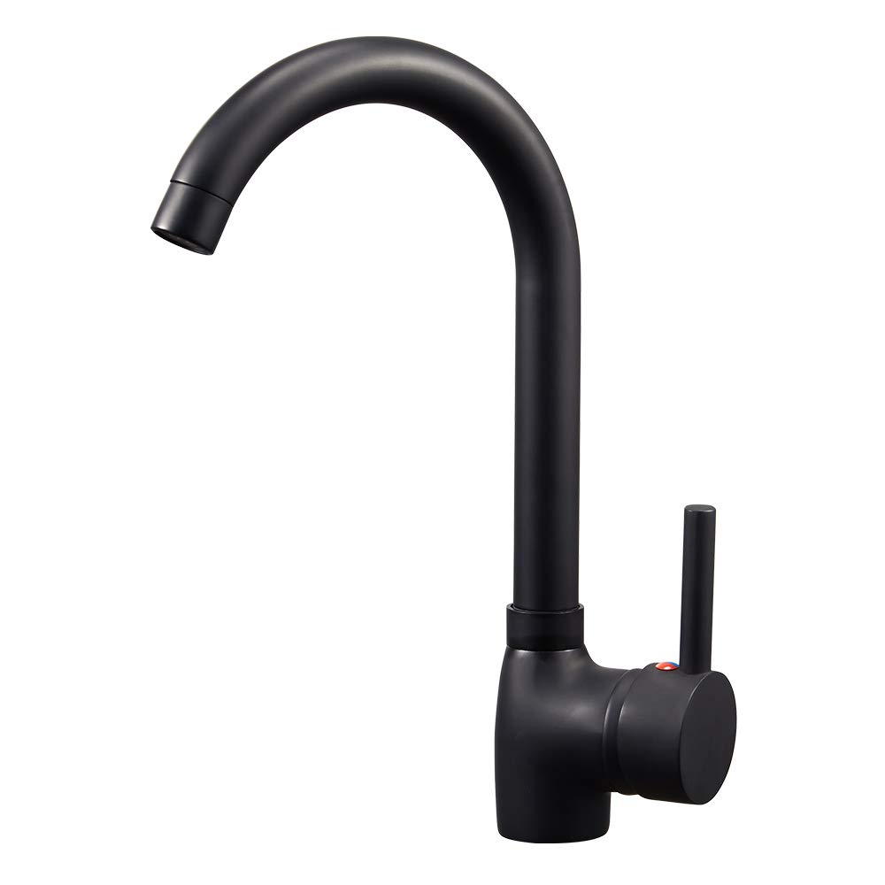 Hapilife Matt Black Kitchen Tap Single Lever Kitchen Mixer Taps 1 Hole Modern Sink Mixer Tap with UK Standard Fittings Swan Neck Black Faucet Monobloc Hot Cold Water Mixer 360 Swivel Spout