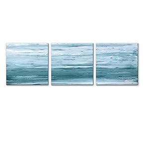 3 Panel Canvas Wall Art Teal Blue Abstract Pictures Home Wall Decorations for Bedroom Living Room Paintings Canvas Prints Framed - 12"x12"x3 Panels