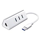 AUKEY USB Hub with 3 USB 3.0 Ports for Data Transfer, 1 Ethernet Port, Desktop Aluminum Hub for PCs and Laptops
