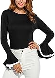 Women’s Long Bell Sleeve Blouse Loose Trumpet T-Shirt Casual Solid Flare Tops
