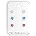 925 Sterling Silver Set of 3 Pairs 4mm White Blue & Pink Crystal Small Heart Stud Earrings 29112