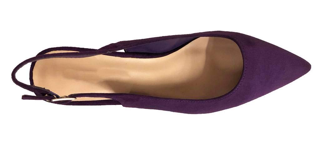 City Classified Pancakes! Women's Pointed Toe Kitty Heel Slip-On Slingback Sandals, Dark Purple Faux Suede 7.5 M US - Image 5