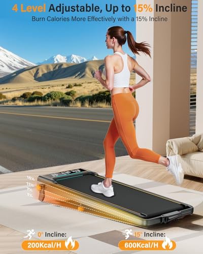 Treadmill Walking Pad with 12% Incline/Handle Bar/2 LED Display, 3.5HP Portable Treadmills for Home Small, Foldable Walking Pad Treadmill 350+lb Capacity, Smart App, 4 Adjustable Incline, RGB Light