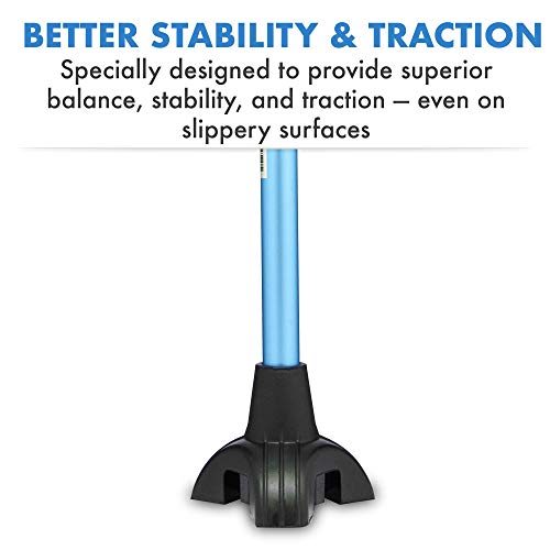 Pivit Walking Cane for Men & Women | Self Standing, Adjustable Offset Balance Stick 4 Point Quad Cane Tip | Lightweight & Sturdy Mobility Walker Aid for Arthritis, Elderly, Seniors & Handicap (Blue)
