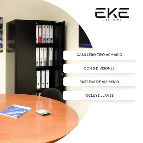 EKE Locker Metalico Gabinete Metalico Tipo Closet para Oficina Hogar Organizador Resguardo de Documtentos Armario de Almacenamiento con Puertas Entrepaños Ajustables Papeleria Hogar (Negro)
