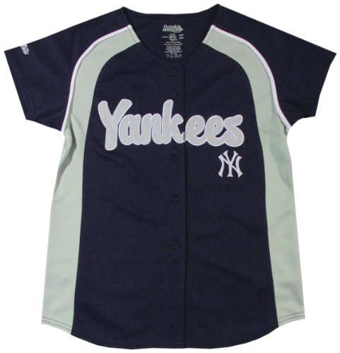 MLB New York Yankees Girl's Colorblocked Raglan Buttondown Jersey, Navy, Medium