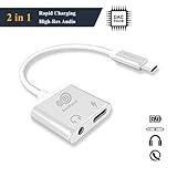 2 in 1 USB C to 3.5mm Headphone Jack Adapter with Fast Charging Compatible for Pixel 3 3XL 2 2XL, Essential Phone,Sony XZ2, Hi-Resolution and Noise Reduction Type C Adapter with DAC