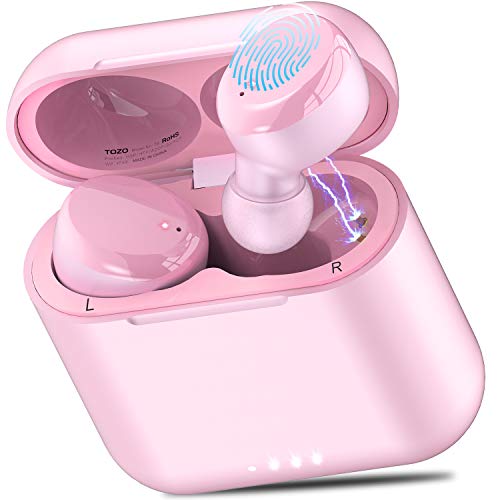 TOZO T6 True Wireless Earbuds Bluetooth Headphones Touch Control with Wireless Charging Case IPX8 Waterproof TWS Stereo Earphones in Ear Built in Mic Headset Premium Deep Bass for Sport Rose Gold