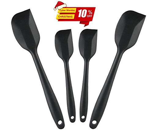 LEEFE Premium Kitchen Silicone Spatulas Set Of 4 With Hygienic Solid Coating - Made Of The Best Steel Core (Gray-Black)