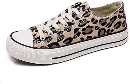 chegong Women's Canvas Lace Up Sneakers Leopard Casual Skateboarding Shoes