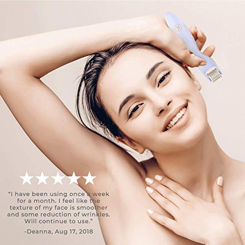 Derma Roller Microneedle Skin Care Kit for Face and Body with FOUR Professional Grade 0.25 mm Titanium Replacement Dermaroller Heads, 3 Disinfecting Cups, and Case - Face Roller Dermaplaning tool