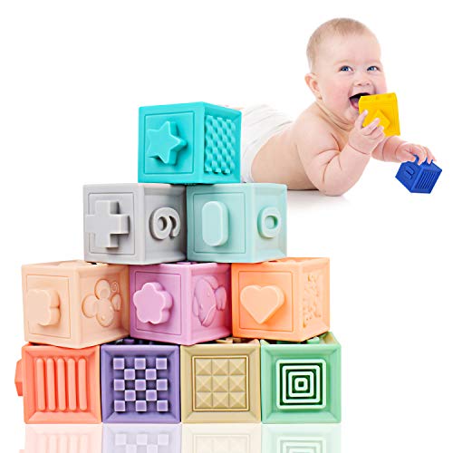 Mixi Baby Toys Blocks, Soft Blocks for Babies 6 Month Baby Toys Teething Toys Infant Toys Baby Building Blocks Montessori Developmental Toys with Numbers Animals Shapes for Baby 6 Months and Up 12PCS