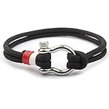 Happiness Jewelry Unisex Fashion Nylon Paracord Rope Sailing Bracelet With Nautical Stainless Steel Clasp 8 Inches (Black)
