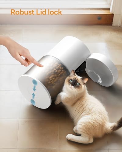 Futterautomat Katze Katzenfutter Automat mit Timer: Futternapf mit Automatic Futterautomat 4L - 10s-Ruf zum Essen - Trockenfutter Futterspender Automatisch für Katze und Hund Weiß